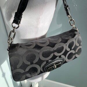 Coach Kristin OP Art Black Sateen Shoulder Bag